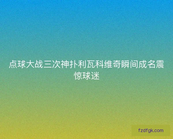 点球大战三次神扑利瓦科维奇瞬间成名震惊球迷